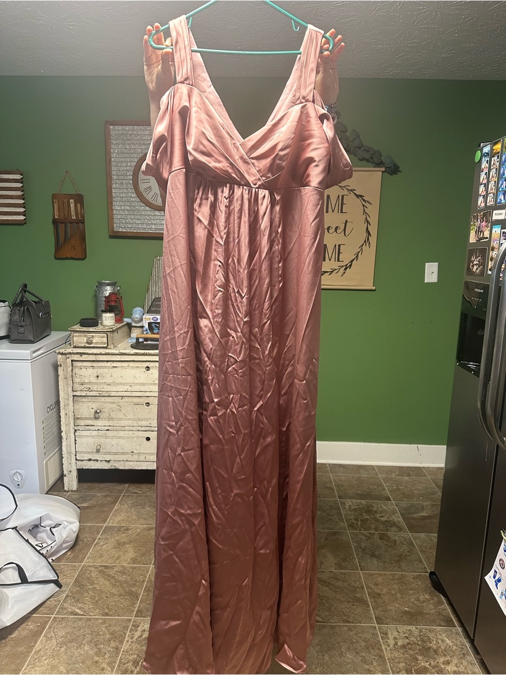 Azazie Dusty Rose Satin V-Neck Maxi Dress